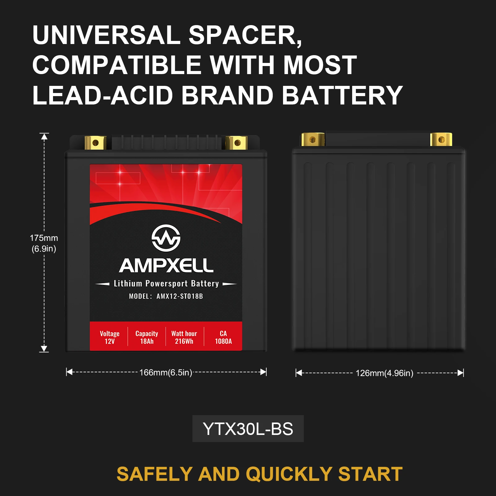 Motorcycle starter battery 12V Starter lithium  battery CCA1080 18Ah LiFePO4 battery car starter