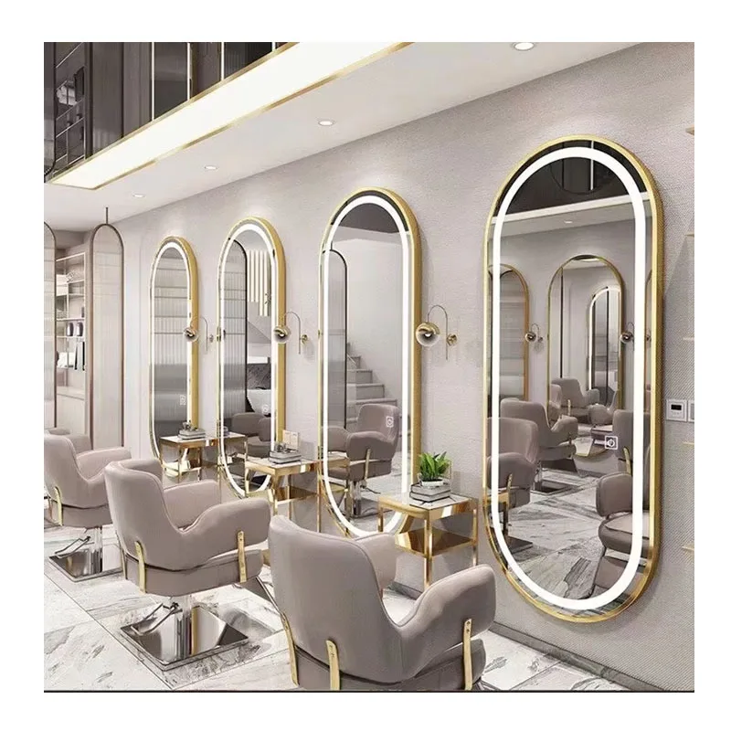 Retro Hair Salon Furniture Mirror Beauty Hair Salon mirror Led Lighted Stations Hairdressing Styling Station Makeup Mirror