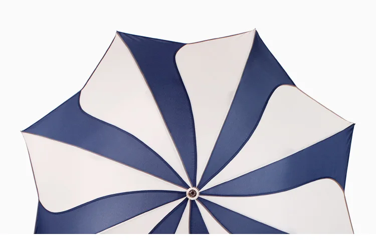 Chinese Wholesale 23inch 8ribs Auto Open Long Handle Magnolia Flower Petal Shape umbrella with Dark Blue and White Stripes Color
