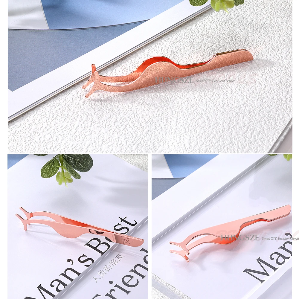 
3-pieces Stainless Steel Eyelash Curler Rose Gold Eyelash Applicator Eyebrow Tweezers Set 