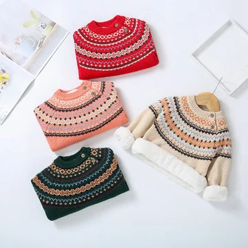 IHJ1331 свитера для мальчиков и девочек осенне-зимний плотный вязаный свитер из бархата для малышей