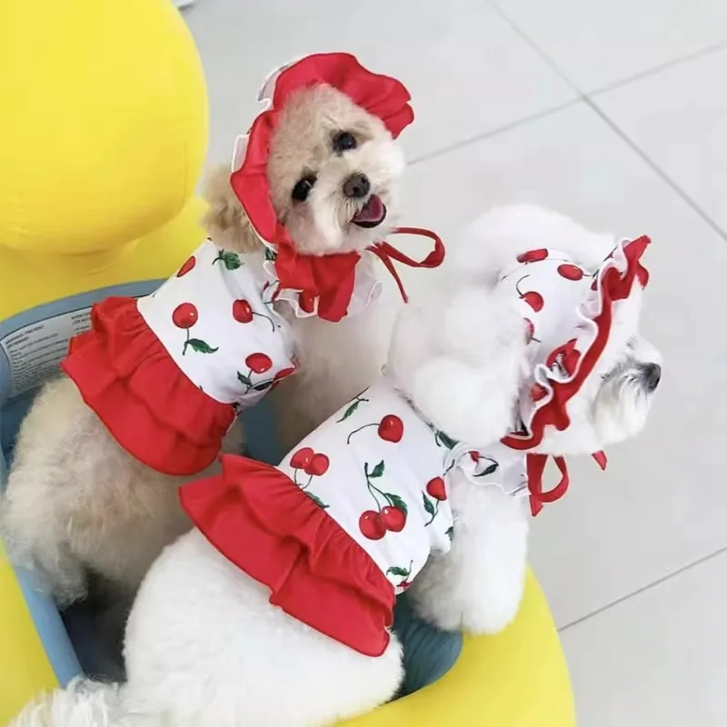 Breathable Cute Cherry Pet Clothing Luxury Fashion Small Dog Clothes for Spring Festivals