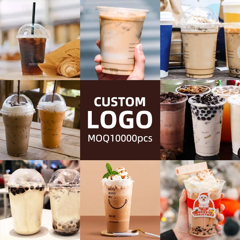 Custom LOGO boba tea cups 7 9 10 12 14 16 18 20 24 oz disposable pet plastic lemonade iced coffee cup bubble tea cups with lid