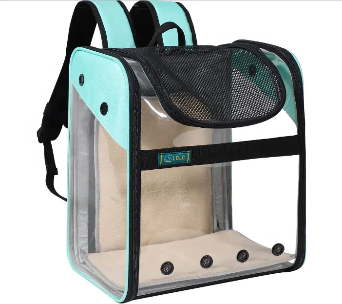 Transparent sightseeing PVC foldable dog cat pet carrier backpack airline transport mesh bag