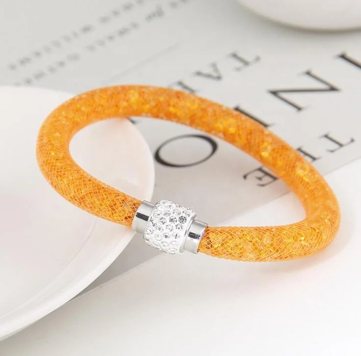 Fashion Magnetic Clasp Crystal Mesh Tube Bracelet Charm for Women