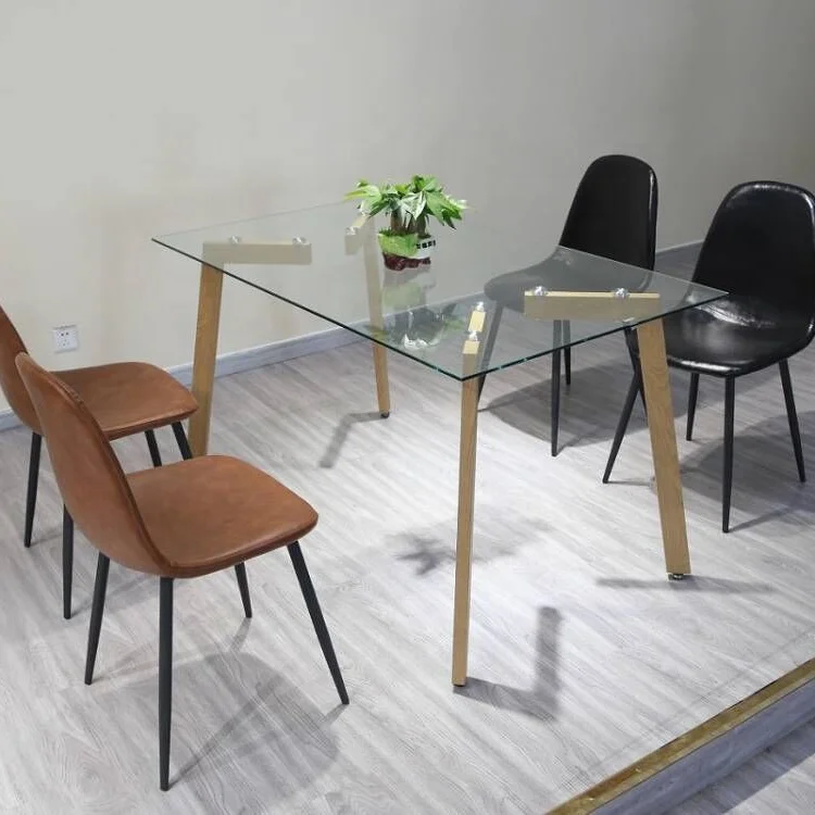 Оптовая продажа, стеклянный обеденный стол, домашний стол для столовой, 4 стула