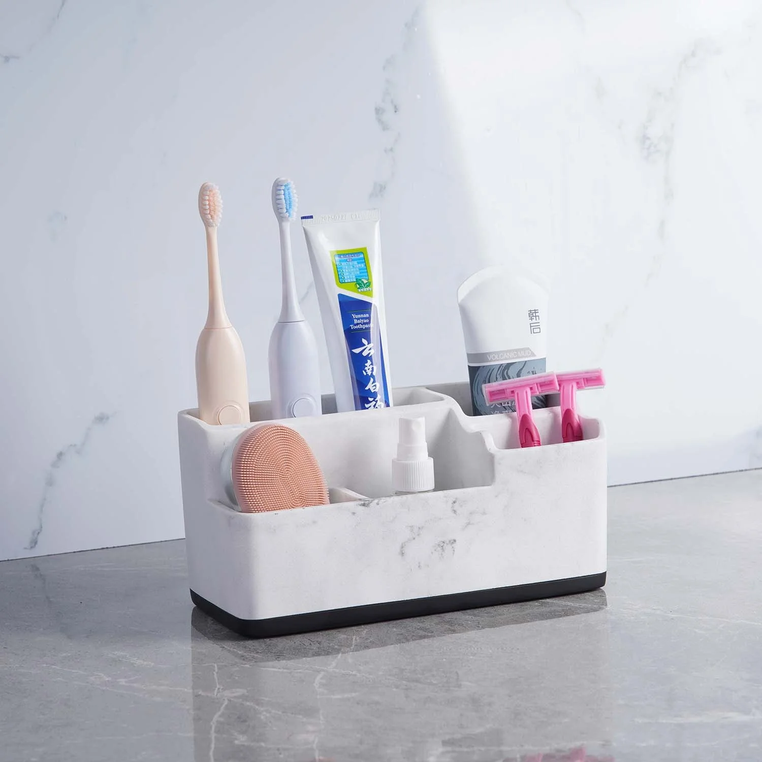 ODM OEM Best Quality Resin Small counter stand Accessories Marble Bathroom Storage Organizer