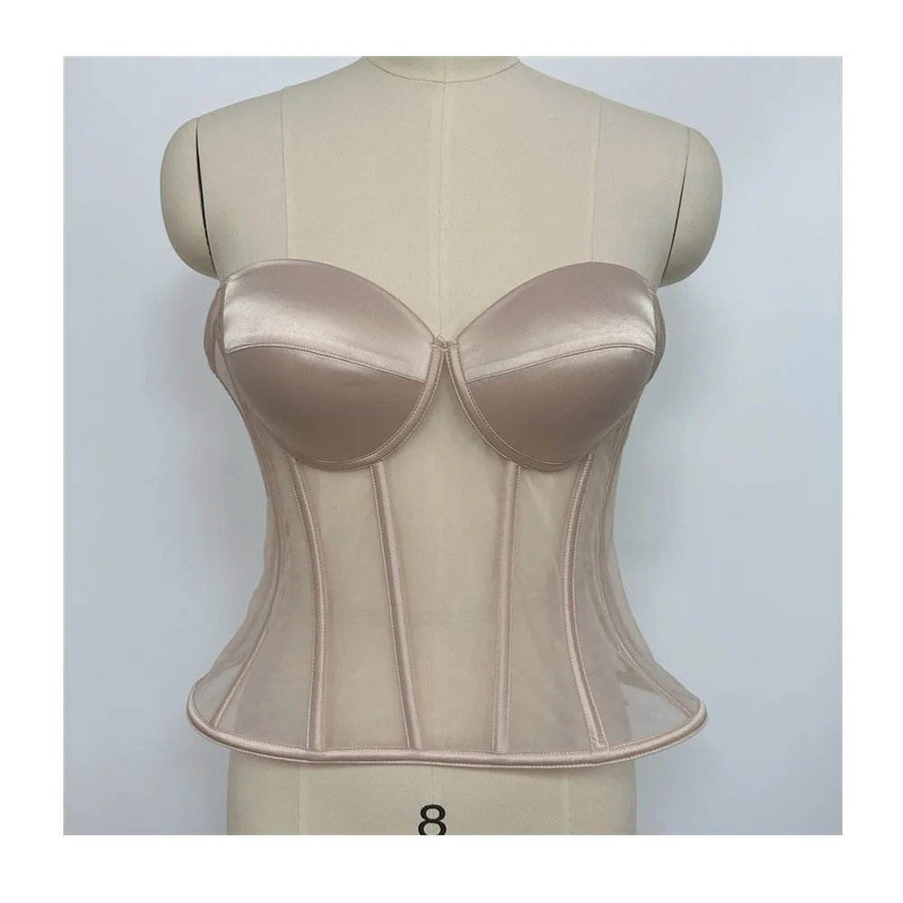 Women Sexy Mesh Bra Corset Gothic Slim Streetwear See Through Overbust Bustier Top