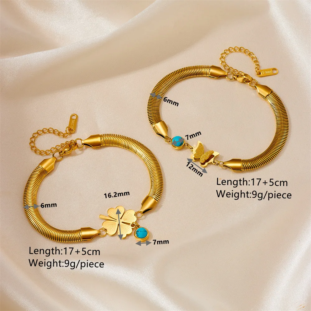 Wholesale 18K Gold Plated Stainless Steel Waterproof Butterfly life Tree heart  Snake Chain Women Jewelry Bracelets Bangles