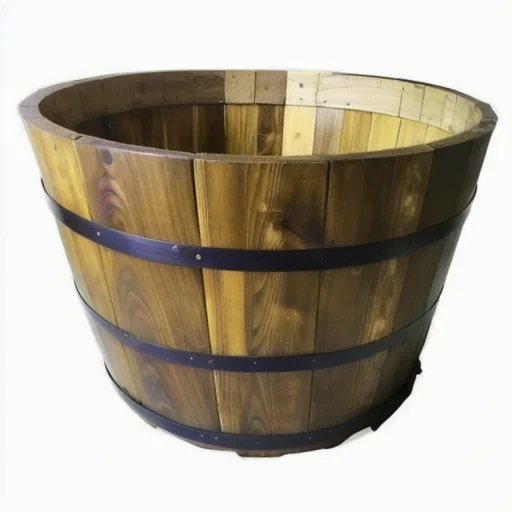 Durable Outdoor Wooden Barrel Shaped Hoop Flower Pot Planter Bucket