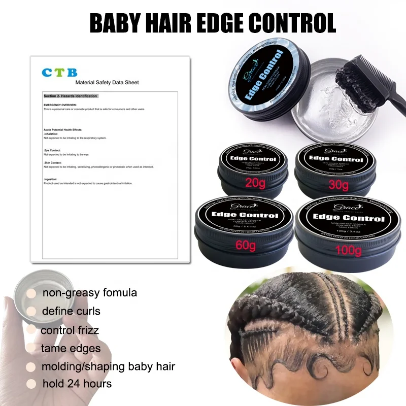 New Arrival 20g 30g 60g 100g Control Frizzy Hair Edge Tamer Styling Wax Gel Strong Hold Baby Hair Edge Control