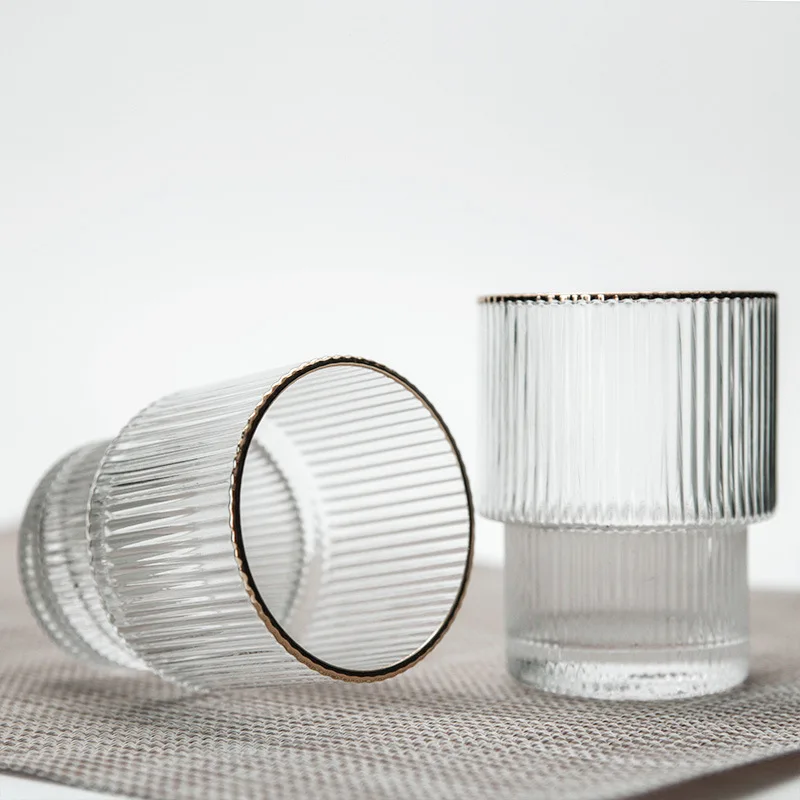 Amazon Rimmed Glassware Set in USA Casual Best Selling Products 20women for Christmas Gift as Gift Vertical Line Golden Wine HEB