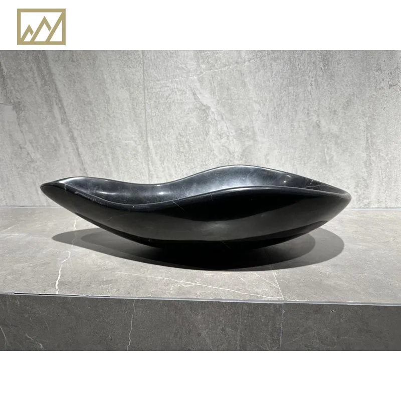 KINGS-WING Nero Marquina Marble Art Vessel Sink Size 60*35*15 cm Wash Basin High Quality For Model D18