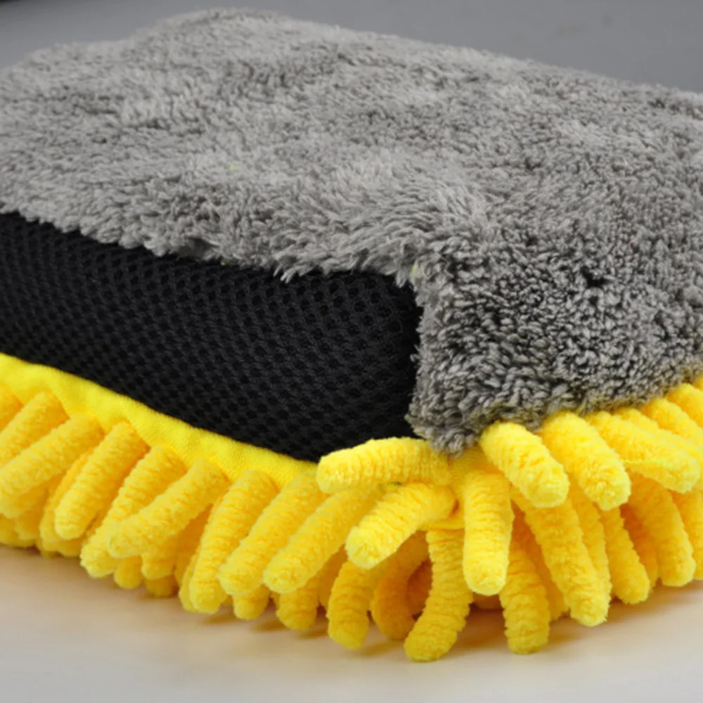 Wholesale waterproof car wash mitt glove double-sided chenille Coral velvet car wash glove microfiber