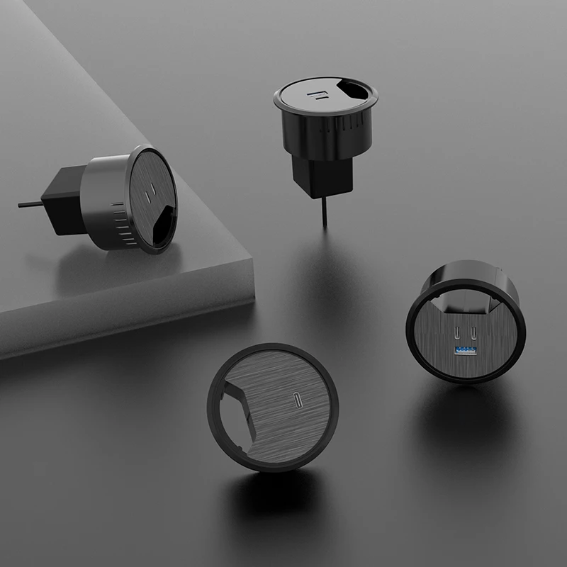 2 In Usb 3.0 Electrical Cord Plug Pass Through Wire Holes Inserts 55Mm Access Ports Desk Management Grommets