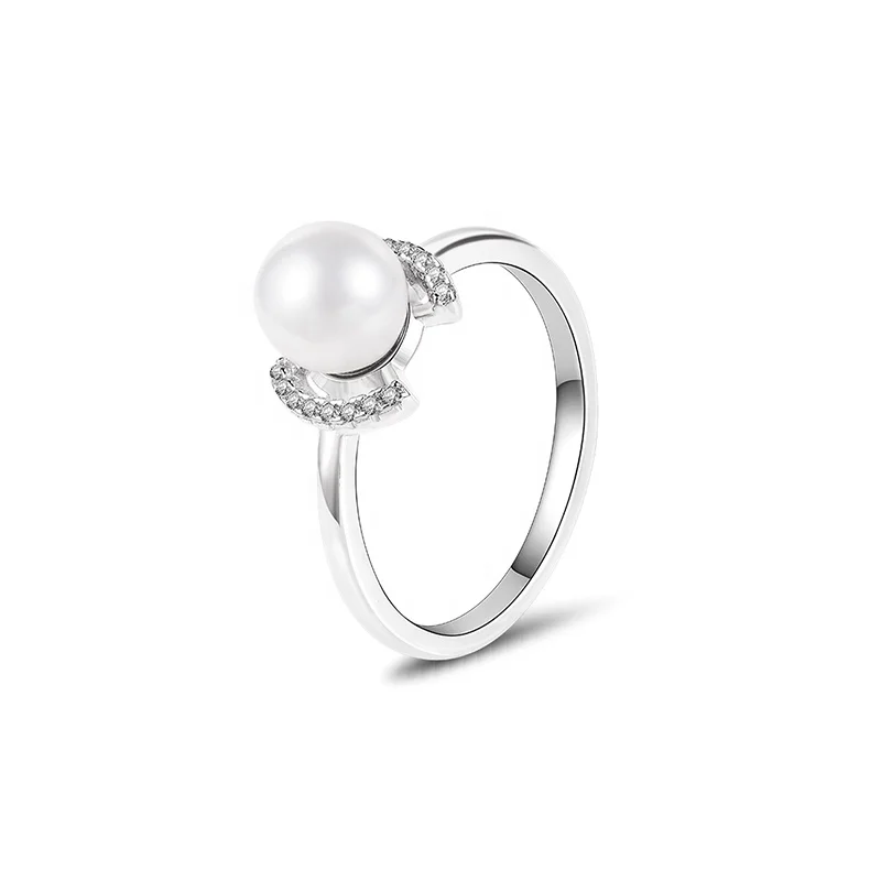 925 silver ladies jewelry rhodium plated minimalist dainty pearl ring