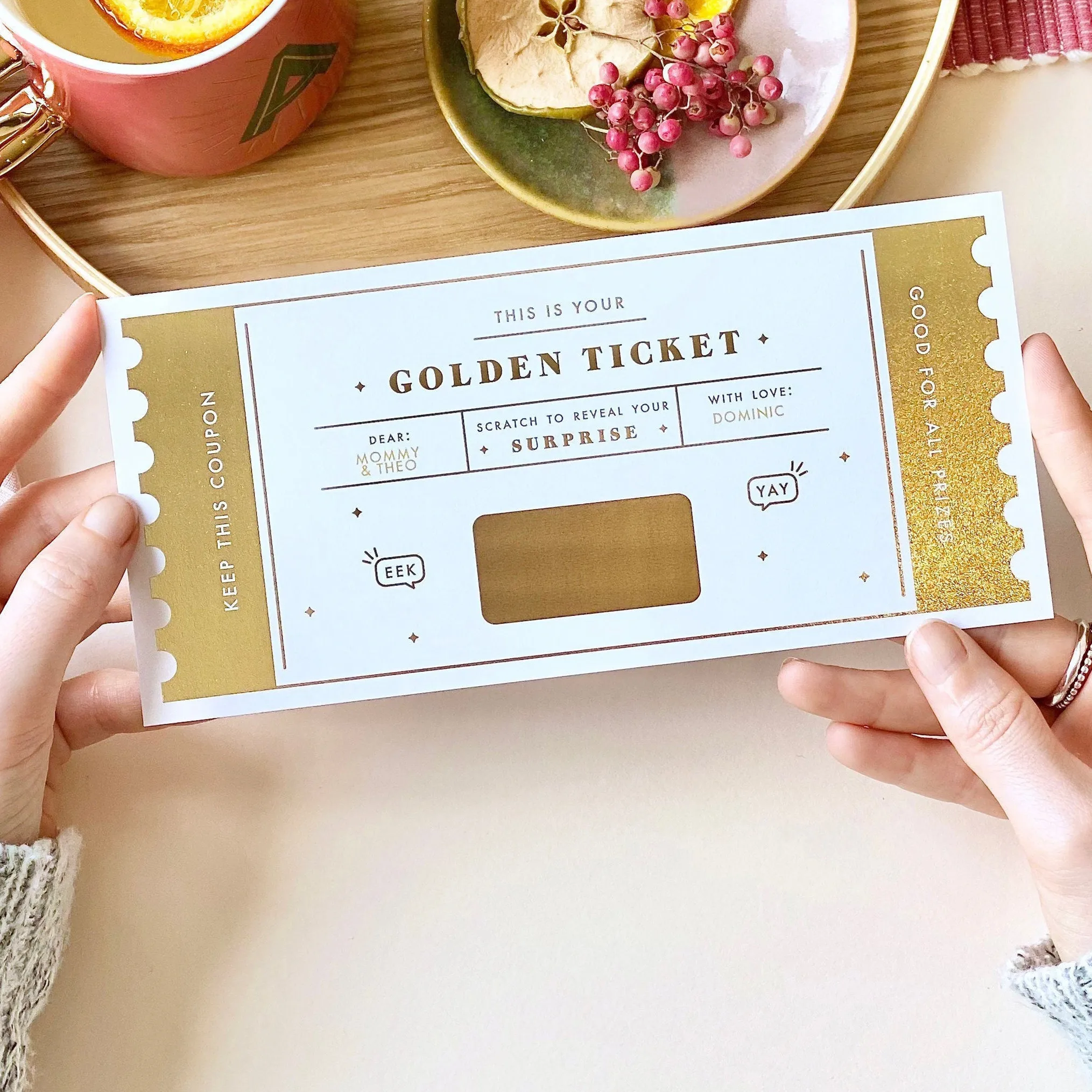 The Golden Ticket Scratch  reveal surprise ticket Golden ticket Scratch Card Surprise holiday Gift reveal Surprise gift