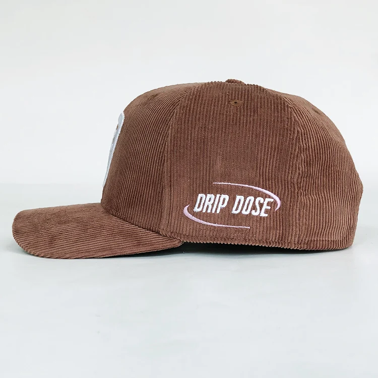 Wholesale Custom Embroidery Logo Corduroy Hats Adjustable Plastic Buckle 5 Panel Corduroy Cap Hat
