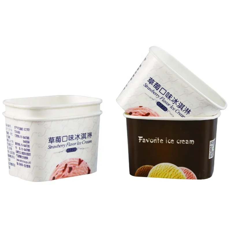360ml Volume Square Paper Ice Cream Cups With Novel Design