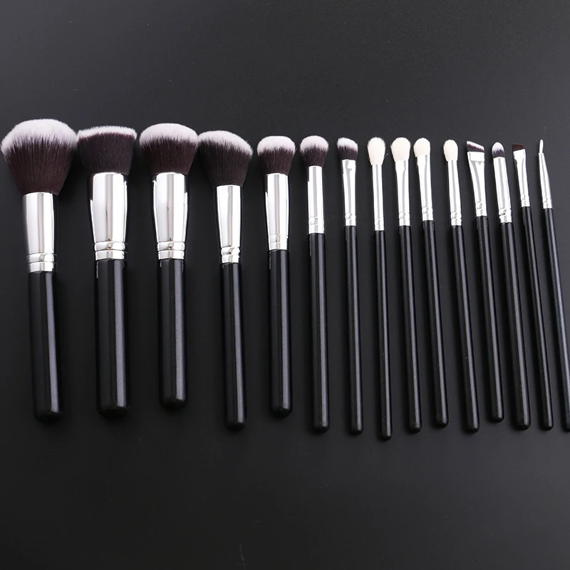IPRESTA high quality 15pcs makeup brush set with luxury shiny black handle foundation highlight eyeshadow eyebrow brush