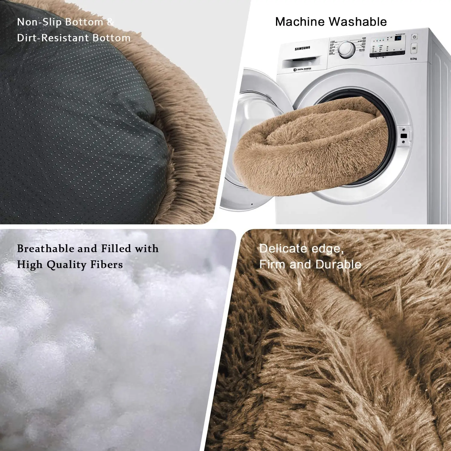 Wholesale washable luxury large cat pet dog bed Round Donut super long plush