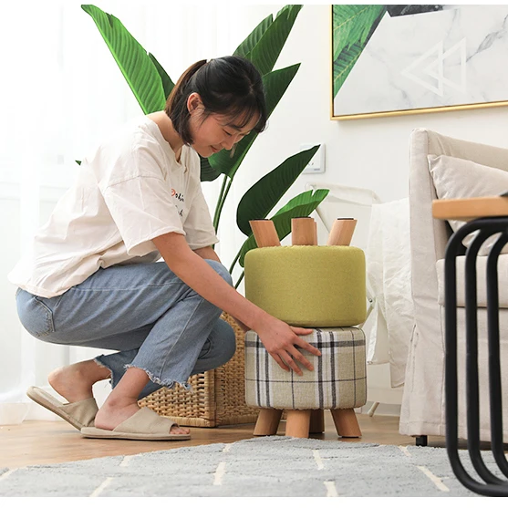 
Furniture Manufacturer Wood Frame Stool Beech Ottomans Pouf 