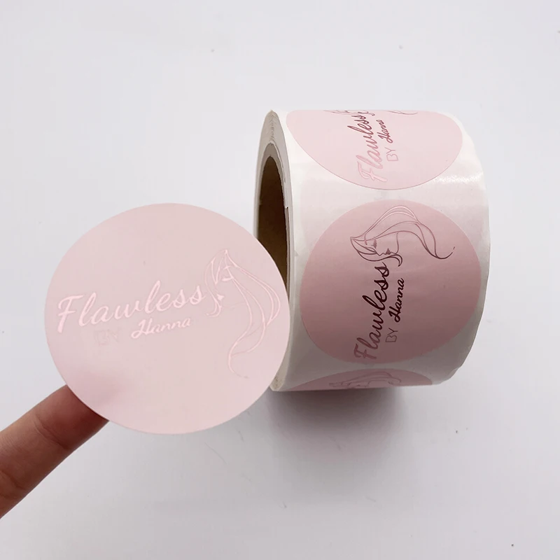 High Quality Customized Printed Self Adhesive Vinyl Rose Gold Foil Stamping Round Sticker Roll Product Label