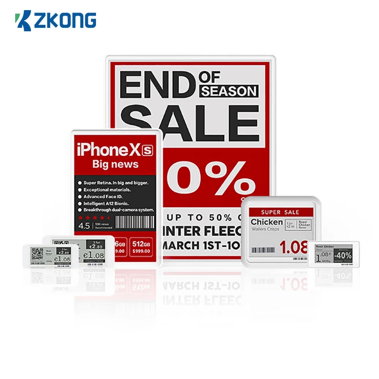 Zkong 2.13 Inch Black And White Esl Electronic Shelf Label Electronic Price Tag for Freezer Area