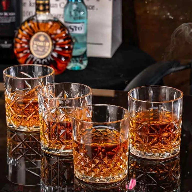 300 ml  Embossed Transparent Crystal Luxury Whisky Glass Cups Whisky Glass Set Popular