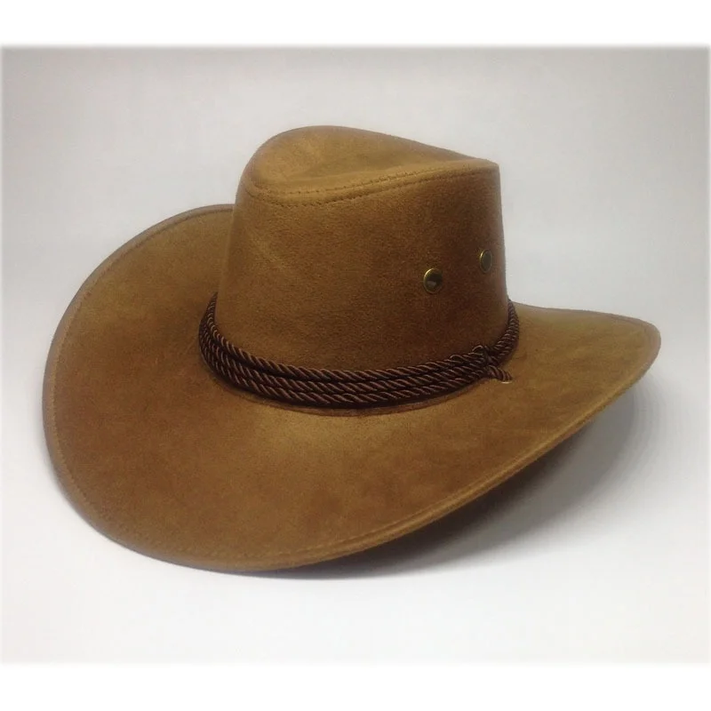 Western Style Cowboy Hat Suede Outdoor Fedora Sun Shading Hat for Men