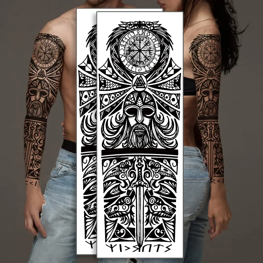 Free Samples Men Large Arm Sleeve Sexy Waterproof Temporary Tattoo Sticker Big Skull Flower  Full Arm Tattoo Stickers