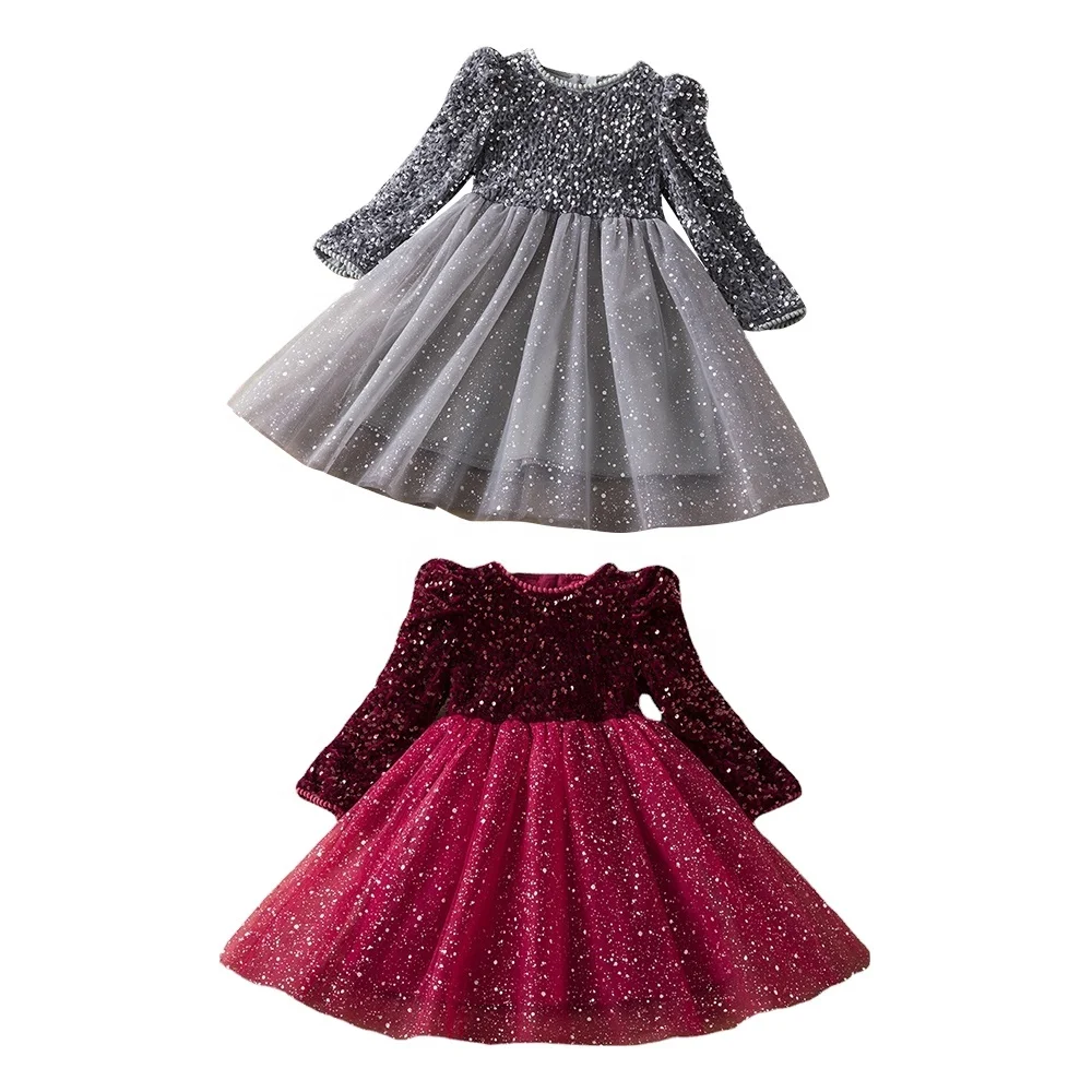 Long Sleeve Baby Sequined Party Dress For Kids Dresses For Girls Casual