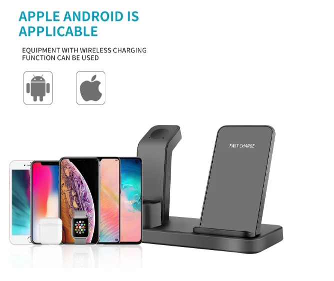 High quality Fast 3 in 1 wireless charger Stand Holder Q12 for Iphone 8 x Xs Max Xr Samsung S9 S10 Plus