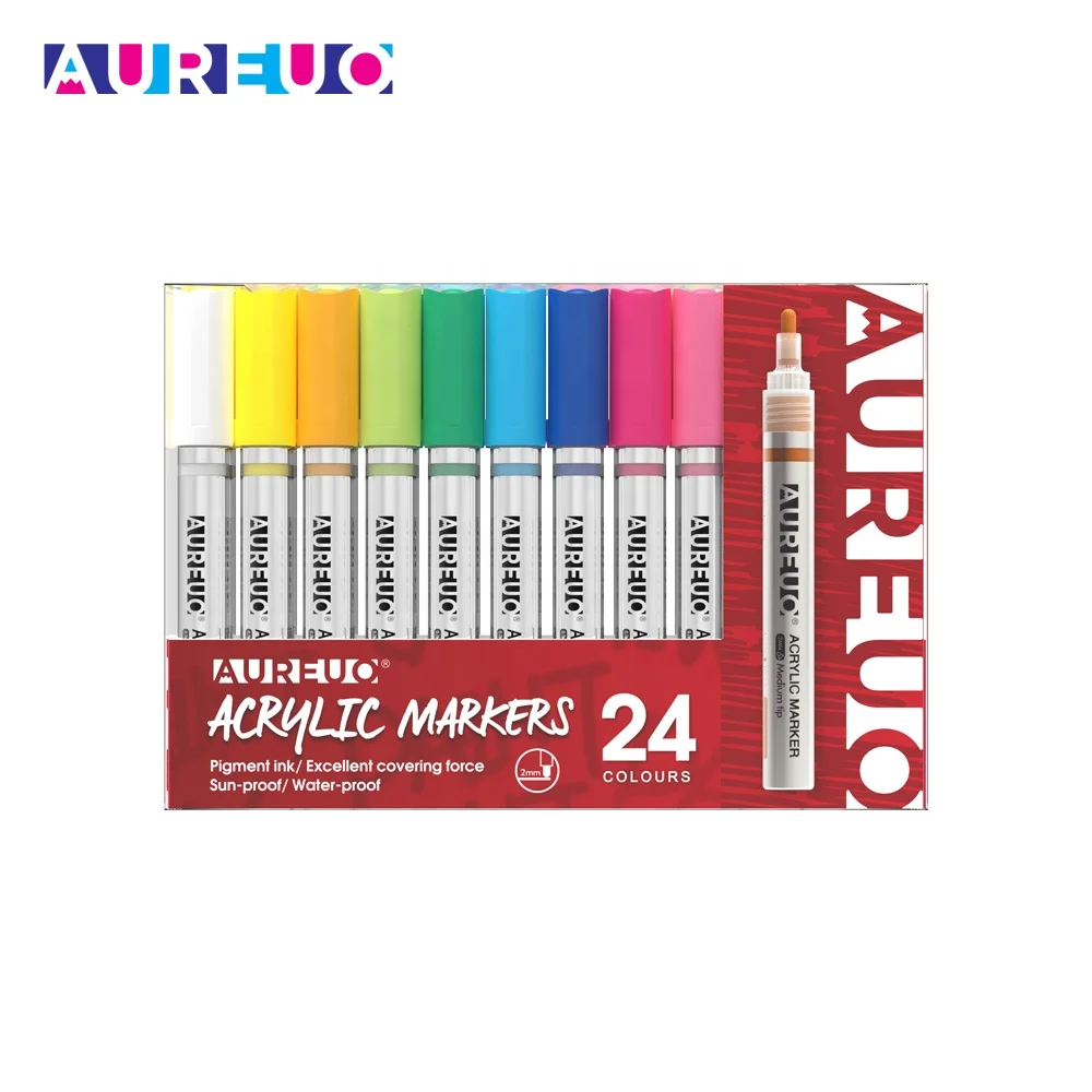 Phoenix 24 Colors 2mm Medium Tip 24pcs Acrylic Marker Pen Set for Stone Wood Glass Ceramic Plastic