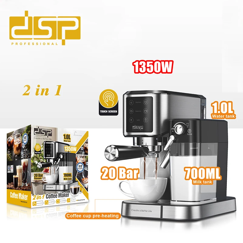 DSP Hot Sale Professional 20bar Cafe Machine Espresso Coffee 2 in 1 Machine Coffee Machine Maker With Milk Dispenser