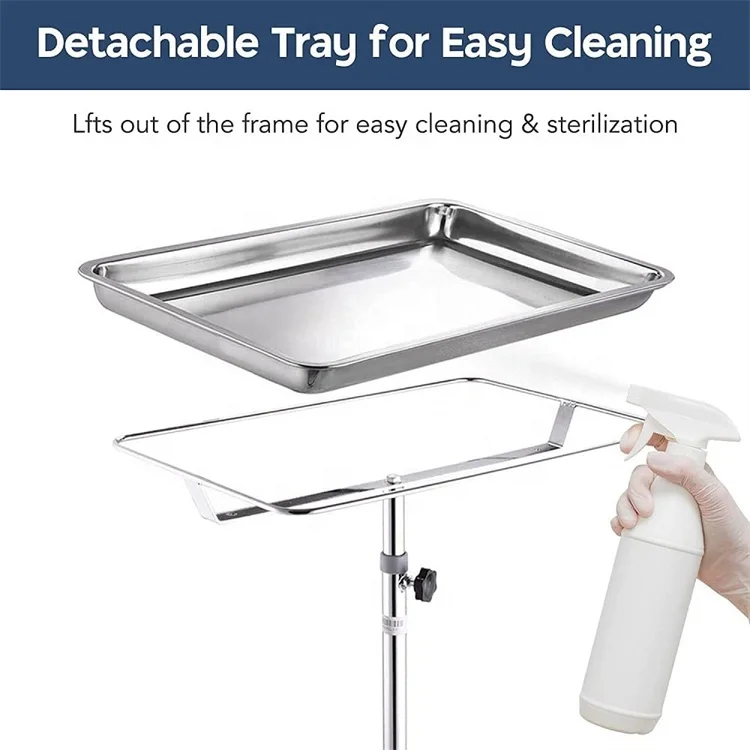 LQX Adjustable Mobile Mayo Stainless Steel Tray Stand Premium Stainless Steel Extra Large Salon Tray Medical Tray Mayo Stand