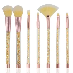 7Pcs transparent plastic handle with oil liquid glitter makeup brush set
