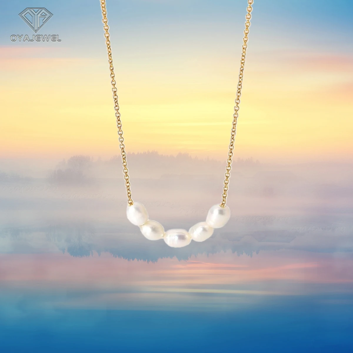 OYA Custom Jewelry Design Production Fashion 18K Gold Plated Stainless Steel Freshwater Pearl Pendant Necklace Wholesale