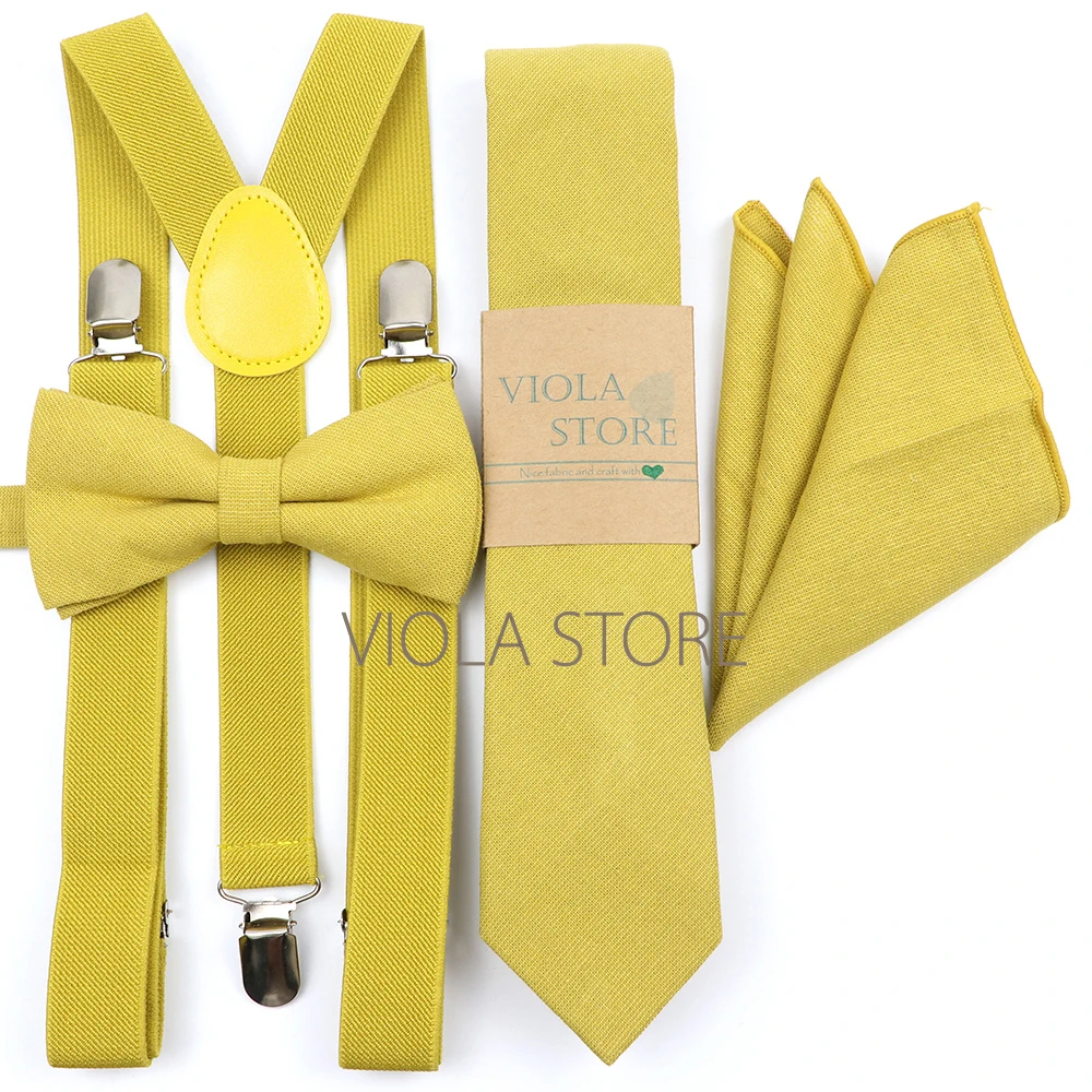 Hot 2 Sizes Top Color Solid Elastic Suspender Cotton Bow Tie Hankie Sets Men Kid Pink Wedding Party Brace Cravat Gift Accessory