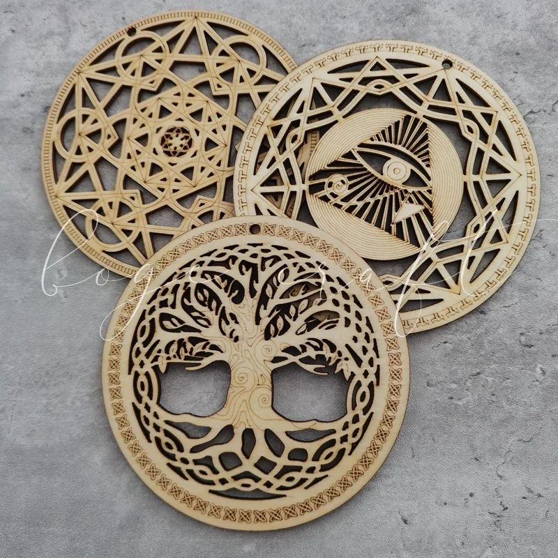 sacred Geometry Wall Art Flower of Life Grid Wooden Accent Decor Wooden Crystal Grid Board Wooden Wall Sculpture for Yoga Home