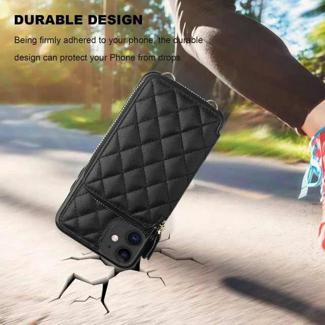 New design leather phone with card holder wallet custom crossbody female phone case for iPhone 13 12 X