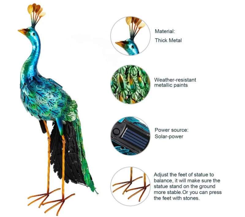 Лидер продаж Amazon, уличная статуя павлина на солнечной батарее, садовый декор, металлический двор, искусство для газона, заднего двора, украшение для вечеринки и свадьбы