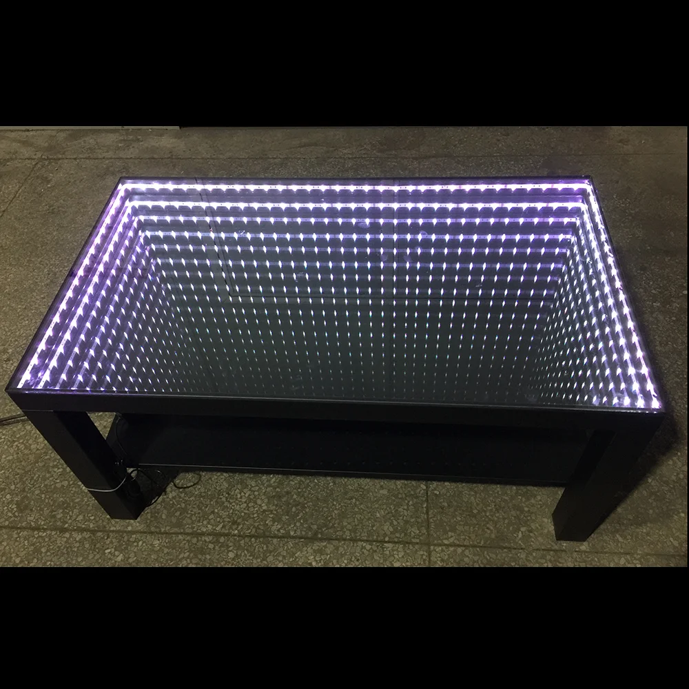 Modern design black table led 3D coffee table illuminated INFINITY MIRROR effect remote infinity led mirror table