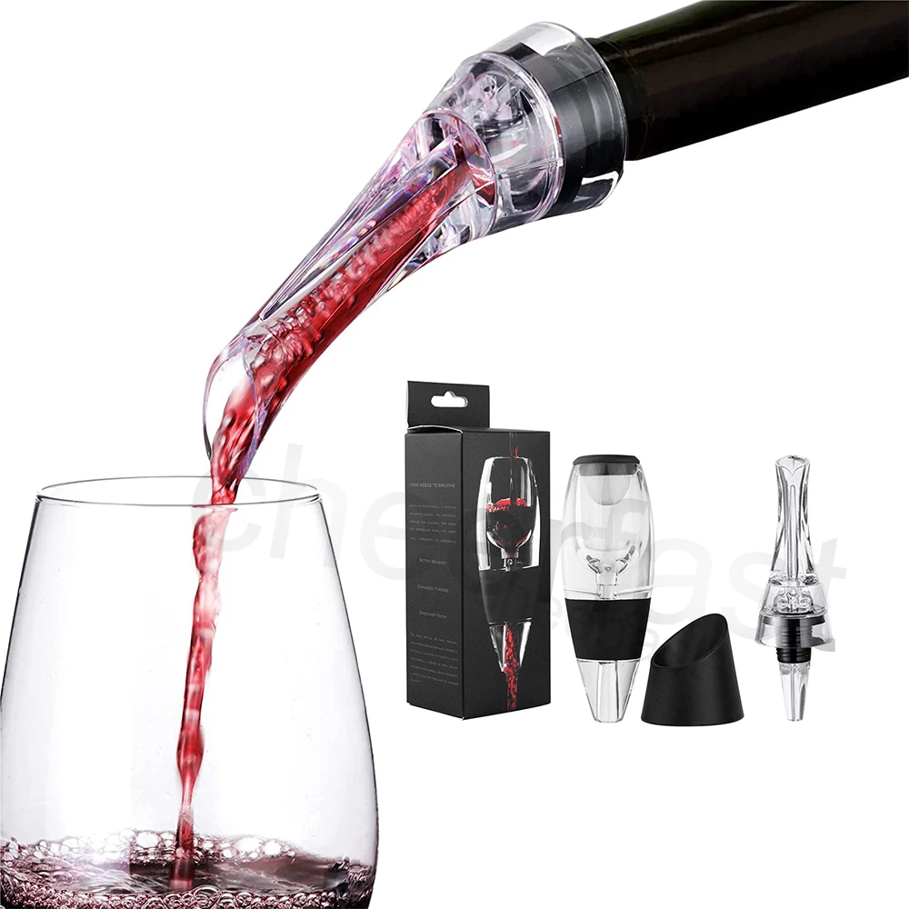 Sample Order Support Acrylic Black Portable Food Grade Wine Aerator Spout Metal Handle Wine Pour Spout Wine Aerator Acrylic