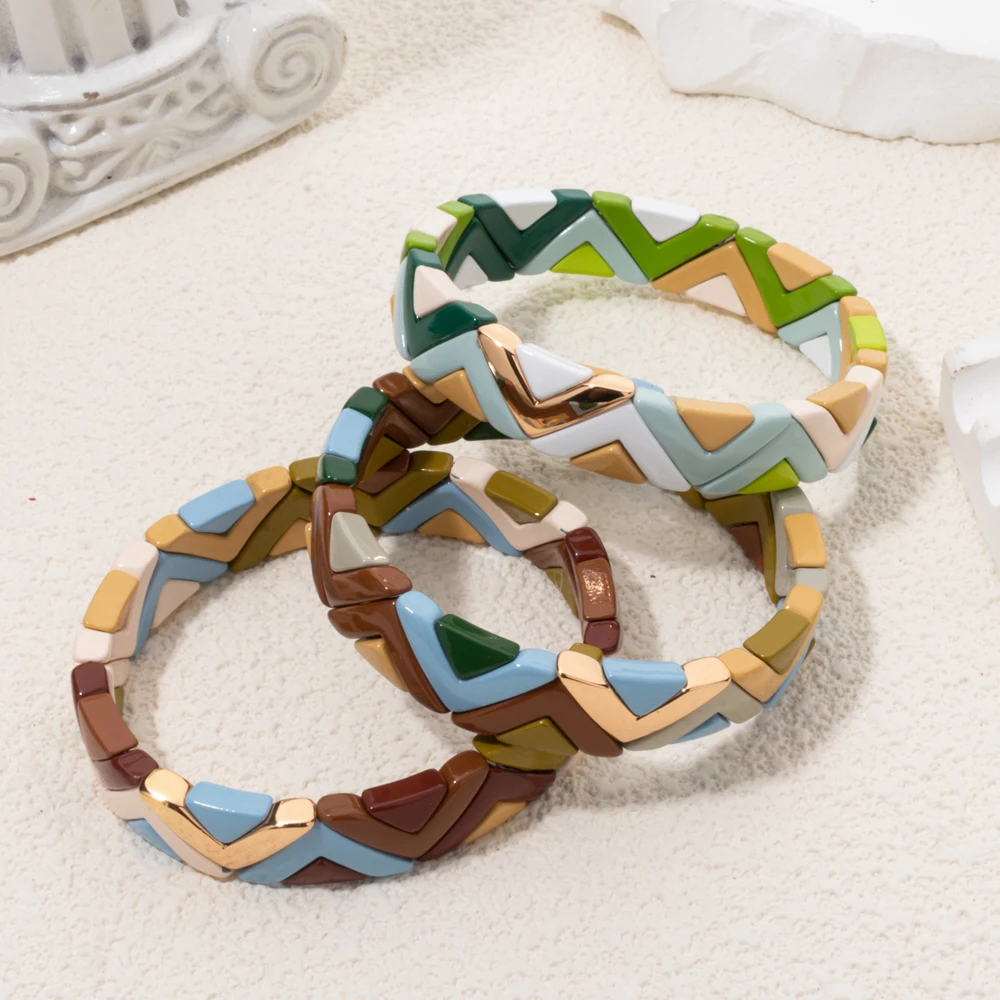 Wholesale Fashion Customized Multicolored Enameled Puzzled Zig Zag Bracelet Set for Women