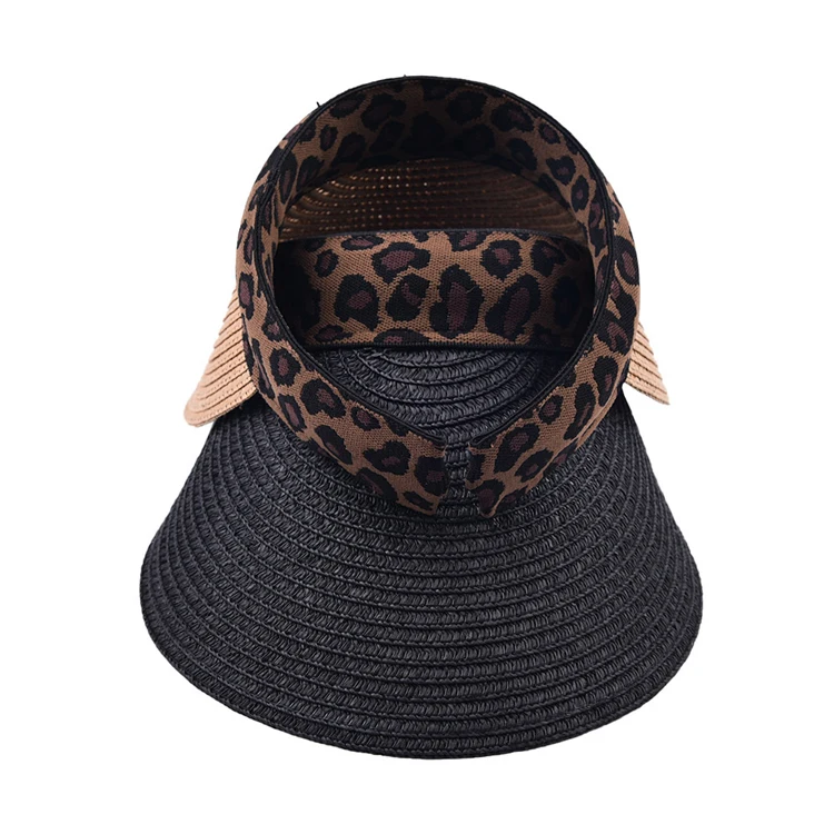 New leopard print with empty top hats outdoor sports sunshade sunscreen straw hat women