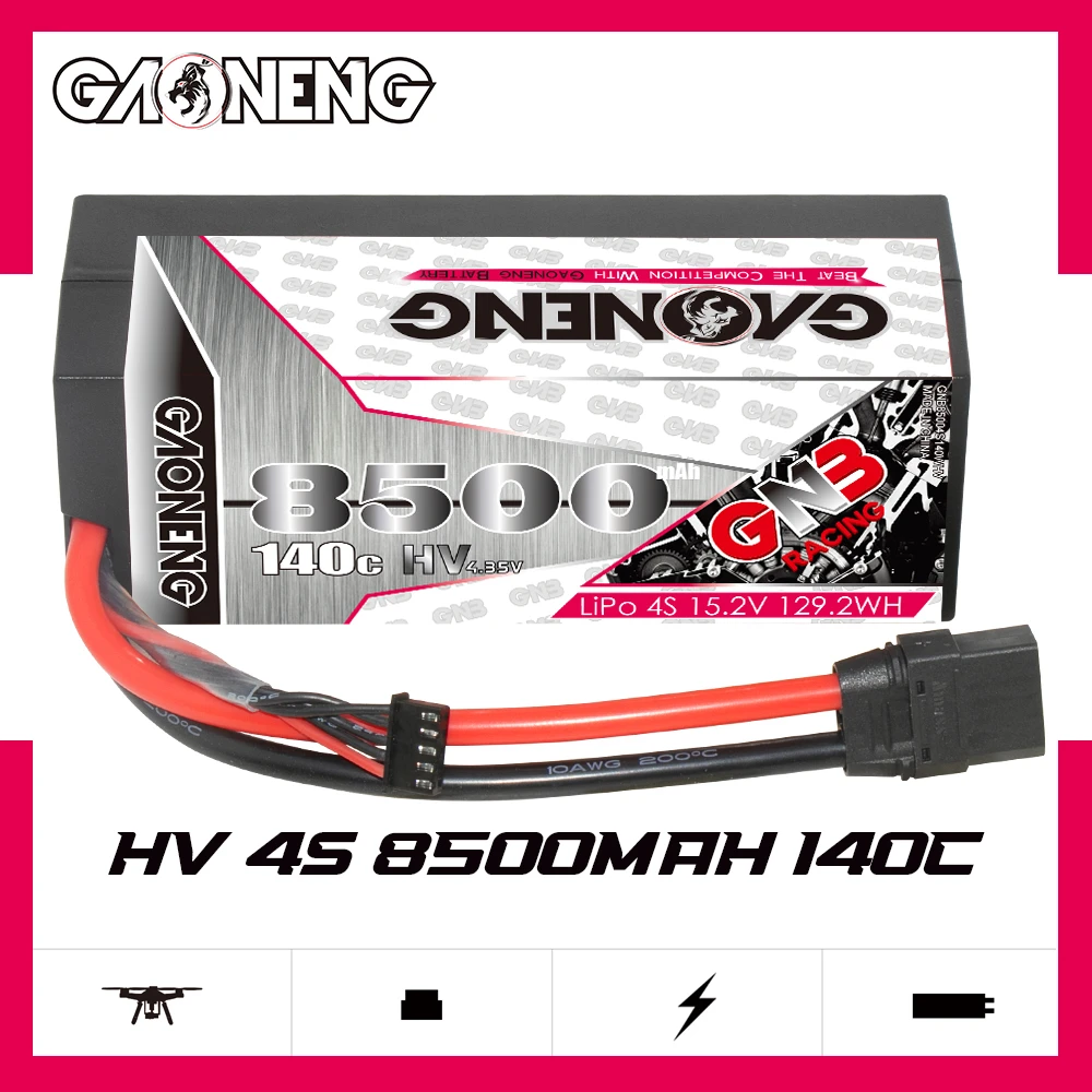 GNB GAONENG 8500MAH 4S 4S2P HV 15.2V 140C XT90 RC LiPo Battery 1:8 1/8 scale RC Racing Car hard case LiHV High Voltage