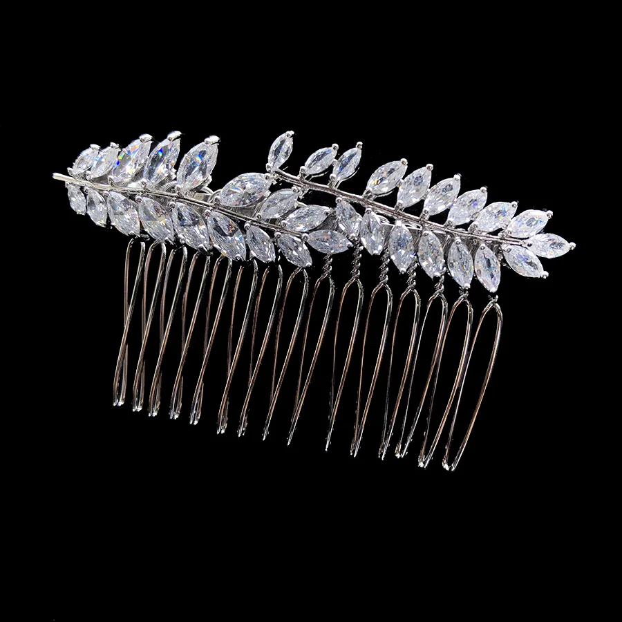 luxury zircon bridal hair accessories CZ stone wedding hair comb rose gold silver