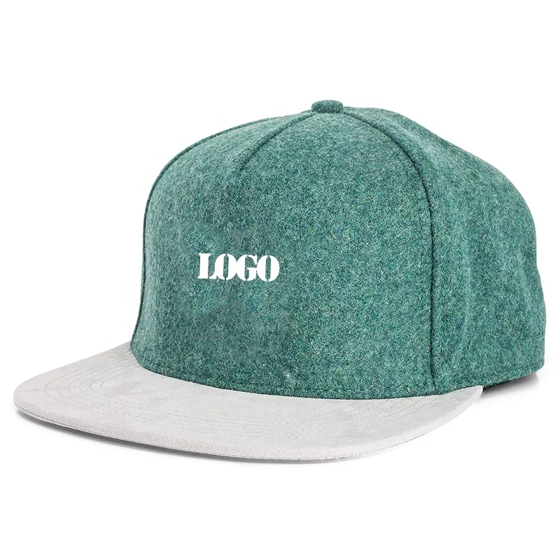 Wholesale Custom Leather Patch Logo 5 Panel Dad Hat High Quality  Woolen Sport Gorras Oem Men Trendy Baseball Cap