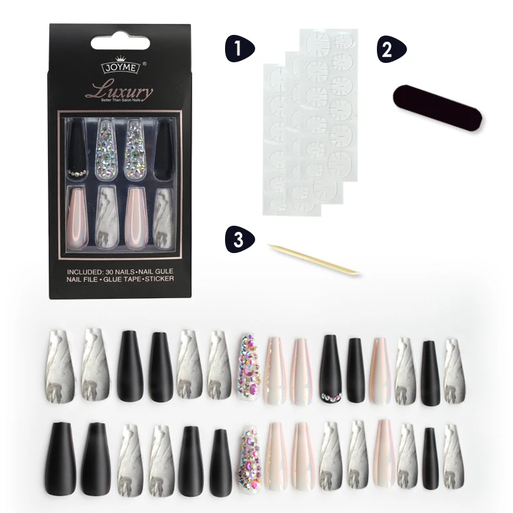 SAIYII Long Coffin French Nail Natural Nude Full Cover Plastic Artificial Fingernails DIY Nail Tips Manicure Ballerina Nails